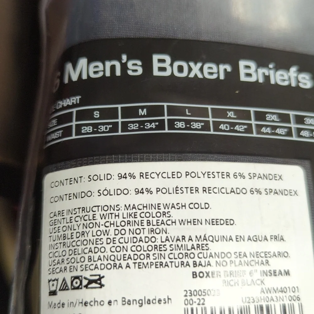 Athletic Works Mens Quick Dry Performance Stretch Boxer‎ Briefs 3XL 48-50 6 Pack